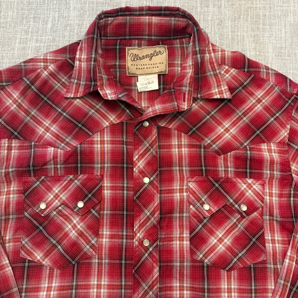 Wrangler Mens Red Plaid Western Pearl Snap Shirt WM890RD Large Cowboy Rodeo